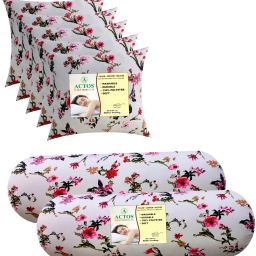 Combo Set Of 5 Cushion And 2 Microfibre Floral Bolster Pack of 7-image-100