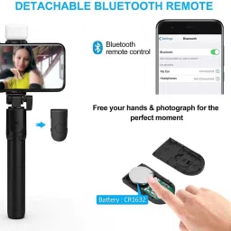 PunnkFunnk R1S 3-in-1 Selfie Stick Tripod with LED Light & Detachable Bluetooth Remote | Foldable Mobile Stand for Instagram Reels, Zoom, Travel Photos Bluetooth Selfie Stick image 4