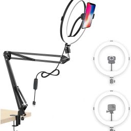 BROLAVIYA 10 inch Ring Light With Overhead Video Stand 1/4" Male Adaptor For Camera Mobile Holder-2