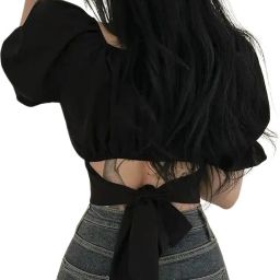Party Puff Sleeves Solid Women Black Top-image-49