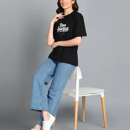 adyavastram Women Graphic Print Round Neck Cotton Blend Black T-Shirt-picture-21