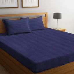 hosta homes Blue Striped 300 TC Cotton Blend King Sized Bed Sheets with 2 Pillow Covers-picture-2