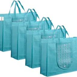 Front Pocket Grocery Bag with Handle|Pack of 4|Cyan Pack of 4 Grocery Bags-21