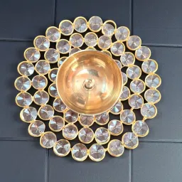 Traditional Lotus Brass Diya 6 Inch Big Batti Holder Crystal Oil Lamp Brass, Crystal Table Diya-image-36