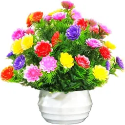 Artificial multicolor flowers with green grass, multicolor sunflower plant, wild plant, bonsai tree for home decoration office table decoration (length 18 cm, colour multicolour ) pack of 2 color includes in red yellow green purple pink and orange.best for home good quality pot Multicolor Tulips Artificial Flowerwith Pot-22