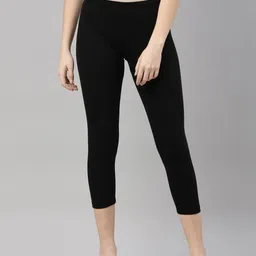 Kryptic Women Black Cotton Solid Three-Fourth Length Leggings-image-60