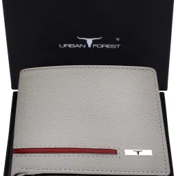 Men Grey, Red Genuine Leather Wallet-3
