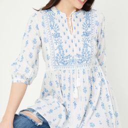 Casual Regular Sleeves Printed, Embroidered Women Beige Top-image-73