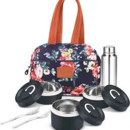 By Classic Essentials Microwave, Insulated Tiffin Set with Bottle &Cutlery 3 Containers Lunch Box-image-43