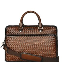 Eske Unisex Checked Padded Leather Laptop Bag Up to 16 inch-17