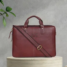 Teakwood Leathers Unisex Brown Leather Laptop Bag-image-90