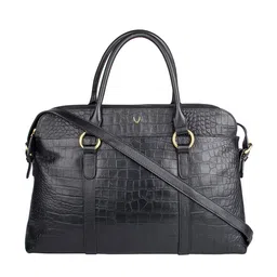 Hidesign Women Black Crocodile Textured Leather Laptop Bag-35