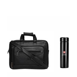 SWISS MILITARY Unisex Black PU Laptop Bag & Digital Vacuum Flask-image-25