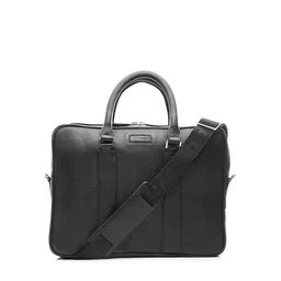 ARCADIO Unisex Black Leather Laptop Bag with Detachable Shoulder Strap-24