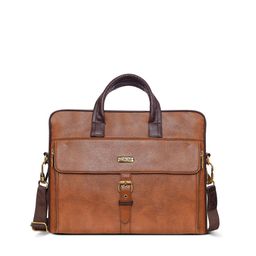 LOREM Men Tan Textured Laptop Bag-picture-19