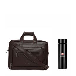 SWISS MILITARY Unisex Brown & Black PU Laptop Bag & Digital Vacuum Flask-image-84