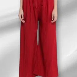 Women Regular Fit Red Viscose Rayon Trousers-image-98