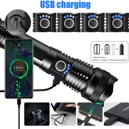 zeno volt 376 TORCH Bright 10000 Lumens, USB Rechargeable Powerful XHP70 Zoomable Power 8 hrs Torch Emergency Light image 2