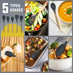 myoz Silicone Spatula Cooking Set with Wooden Handles for Non-Stick Cookware Kitchen Tool Set image 4