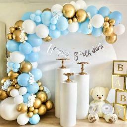 84pcs Blue White Gold Birthday Balloons & Silver Banner Set-image-38