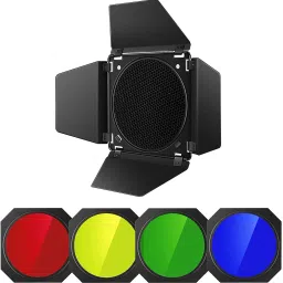 VTS Universal Barndoor Kit with Honeycomb Grid (45 Degree) and 4 Color Gels Halogen Flash-3