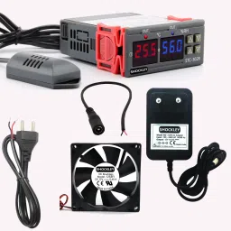 STC-3028 Dual LED Digital Thermoregulator Thermometer Hygrometer controller SHT20 Temperature Humidity Sensor Humidistat Thermostat Combo (STC-3028 + Mains Power Cord + 1 FAN + DC female Jack + 12V 1Amp Adapter ) Temperature Sensor and Controller Electronic Hobby Kit-image-7
