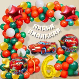 75pcs Cars Theme 6Year Birthday Balloons & Banner Red Green Yellow-image-93