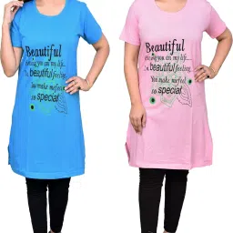 Pack of 2 Women Typography, Printed Round Neck Cotton Blend Pink T-Shirt-image-2