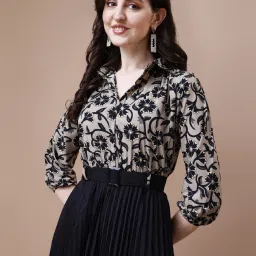 Women Pleated Black Midi/Calf Length Dress-image-18
