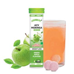 LUSHROOT ACV MORINGA 40 Tablets |Control Cravings I Apple Cider Vinegar,Cinnamon,Guggul I NO Added Sugar I 40 Effervescent Tablets - Green Apple Falavour, image 2