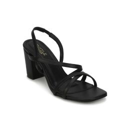Truffle Collection Black Pu Crossover Strap Block Heel Sandals-picture-20