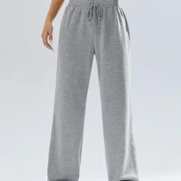 Women Loose Fit Grey Cotton Blend Trousers-image-88