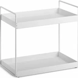 Cutlery Kitchen Rack 2-Tier Standing White Rack, Bathroom / Kitchen Countertop Storage Shelf Organizer, Spice Storage Organizer Utensil Kitchen Rack (Steel) Iron-image-79