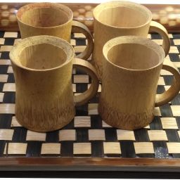 Bamboo Beautiful Handicrafted Eco Friendly Washable - 4 Cup 1 Tray Set Tray, Cup Serving Set-image-93