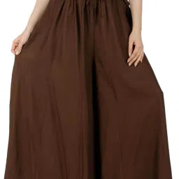 Women Flared Brown Viscose Rayon Trousers-image-4