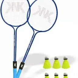 Double Shaft Single Colour Set Of 2 Racket With 6 Piece Plastic Shuttle Badminton Kit-14