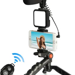 Zohlo Mobile Vlogging Kit with Microphone Tripod Stand and LED Light Vlogging Mobile Tripod Kit, Monopod Kit-24