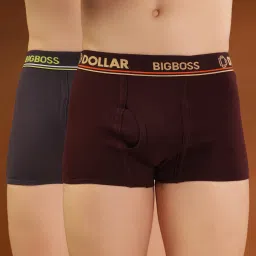Pack of 4 Combed Cotton Double Pouch Support Solid Men Trunk-image-32