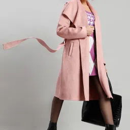 93% Polyester,7% Elastane Solid Coat For Women-image-74