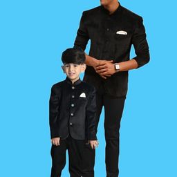 VASTRAMAY Boys Polka Doted Single Breasted Velvet Bandhgala Blazer-image-31