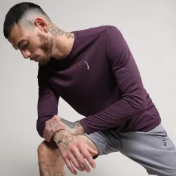 Men Solid Round Neck Polyester Purple T-Shirt-image-61