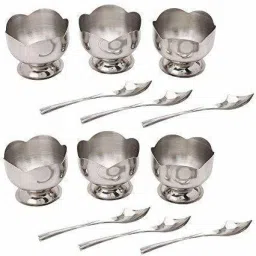 Steel Dessert Bowl Flower Shape Ice Cream Cup with Dessert Spoon Steel Soup Bowl set of 12 (6 bowl+ 6 spoon)-8