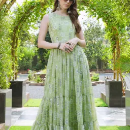 Printed Georgette Stitched Flared/A-line Gown-image-1