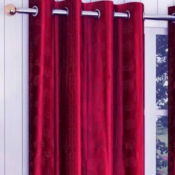 exporthub Maroon Floral Polyester 5 Ft Blackout Eyelet Window Curtains (Set of 2)-picture-3