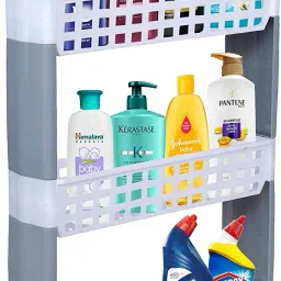 3 Layer | White & Grey | SLIM Classic- Smart Storage Organizer – Multipurpose & Easy-To-Move Slide Out Shelf Basket Rack Trolley EcoPlastic With Wheels for Kitchen | Bedroom | Bathroom | Home | Pantry | Washing & Utility Area Plastic Kitchen Trolley-image-28
