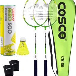 Badminton Kit (CB-86 Racket, Aero 500 Shuttle Box "6 Shuttle", 2 Wrist Band) Green Strung Badminton Racquet-image-2