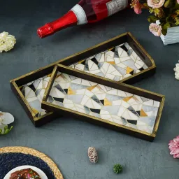 Premium Handmade Wooden Serving Tray Enamel Coated Medium,Large Tray Serving Set-image-26