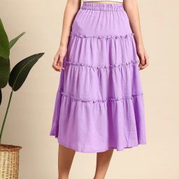 Women Solid Tiered Purple Skirt-image-18