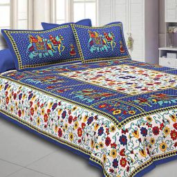 jaipur fabric Blue Traditional 300 TC Cotton 1 Double Bedsheet with 2 Pillow Covers-picture-18
