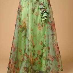 Women Floral Print Flared Light Green Skirt-image-3